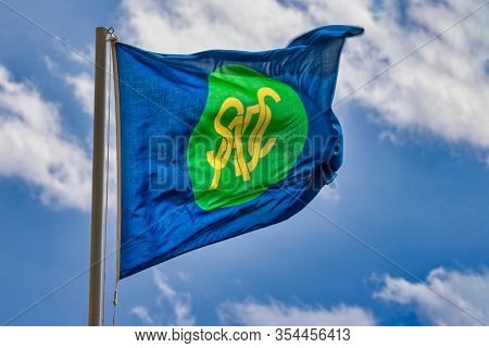 Gaborone, South East, Botswana 7.7.208 SADC flag against the blue sky, Southern African Development Community