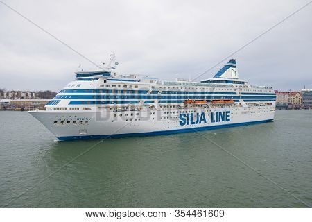 Helsinki, Finland - March 08, 2019: Sea Cruise Ferry 