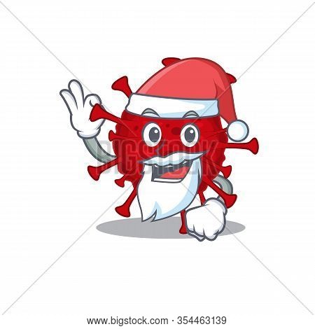 Betacoronavirus In Santa Cartoon Character Design Showing Ok Finger