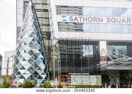 Bangkok, Thailand - November 17th 2015:  Sathorn Square Offices And Shopping Mall. The Building Is L