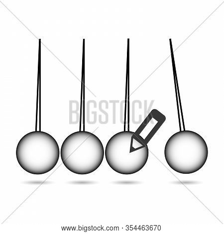 Pendulum Icon, Newtons Cradle With Pencil. Thinking Concept. Stock Vector Illustration Isolated On W