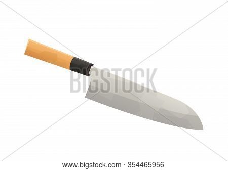 Cartoon Santoku Knife Isolated On White Background Vector