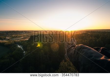 Sunrise. Morning Aerial View In The Meadows.