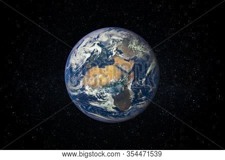 Planet Earth In The Starry Sky Of Solar System In Space. This Image Elements Furnished By Nasa.