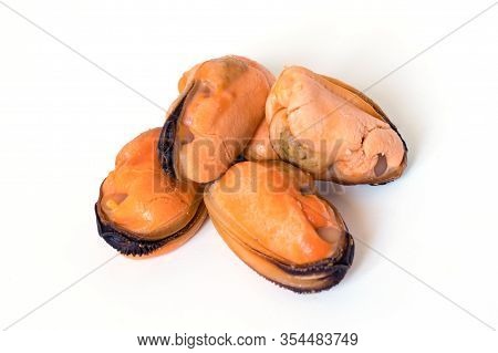 Mussels Without Shell Isolated On White Background.