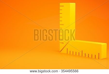 Yellow Corner Ruler Icon Isolated On Orange Background. Setsquare, Angle Ruler, Carpentry, Measuring