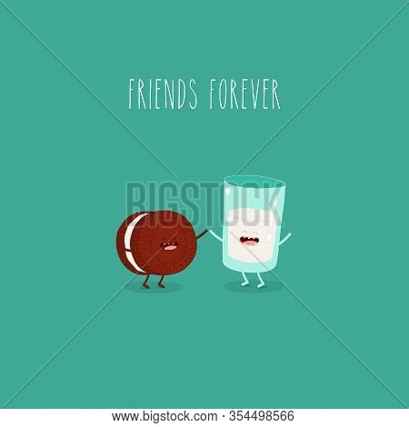 Oreo And Milk Are Friends Forever. Vector Graphics.