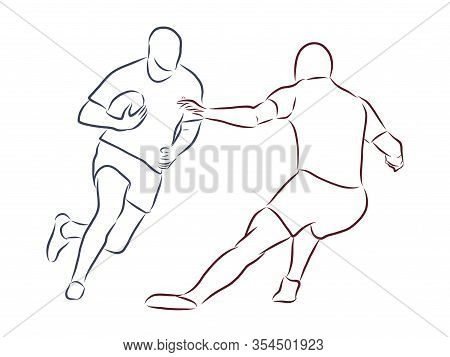 Vector Illustration Of A Rugby Player Wearing All Black Running With Ball