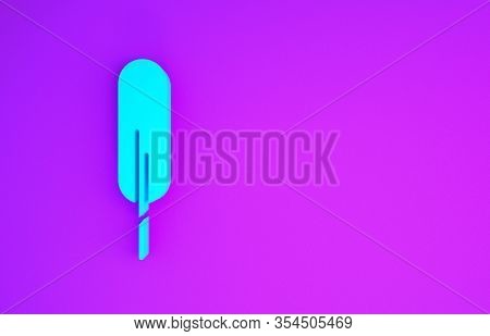 Blue Feather Pen Icon Isolated On Purple Background. Minimalism Concept. 3d Illustration 3d Render