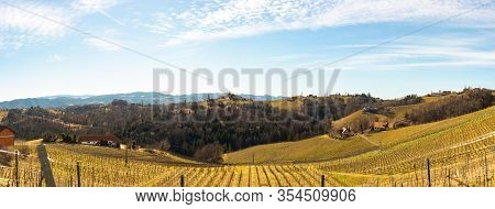 Austria - Slovenia Border. Vineyards Sulztal Panorama , Leibnitz Area South Styria Wine Street, Wine