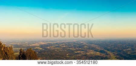 View From A Peak Of Rocky Austrian Mountain Schockl In Styria Graz. Place For Tourism And Hiking Rec