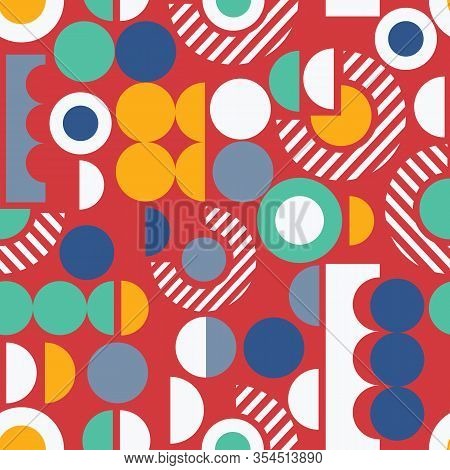 Fat Geometric Or Geometry Shapes In Trendy Pastel Colors, Seventies Style. Vector Seamless Pattern.
