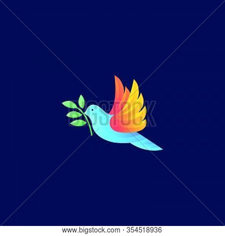 Vector Logo Illustration Bird Gradient Colorful Blue, Orange And Green