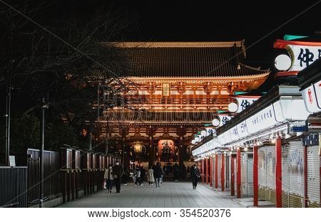 Sensoji Temple, Tokyo, Japan - February 13,2020 : Night of Sensoji Temple in Asakusa , one of landmark in Tokyo and most traveler will go to seeing and visited.