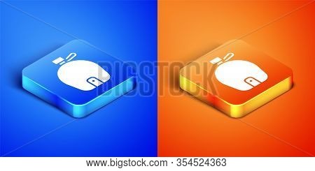 Isometric Canteen Water Bottle Icon Isolated On Blue And Orange Background. Tourist Flask Icon. Jar 