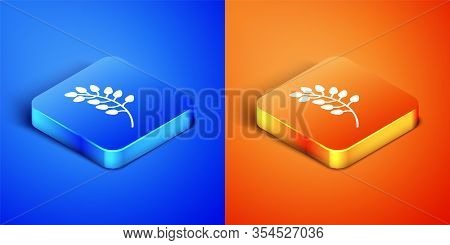 Isometric Willow Leaf Icon Isolated On Blue And Orange Background. Square Button. Vector Illustratio