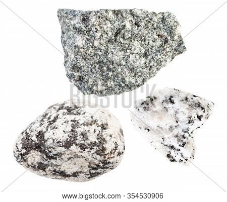 Set Of Various Diorite Rocks Isolated On White Background