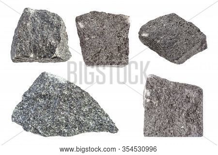 Set Of Various Gabbro Rocks Isolated On White Background