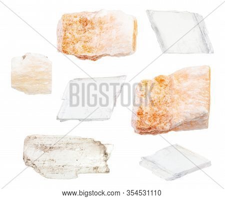 Set Of Various Gypsum Rocks Isolated On White Background