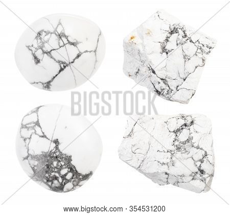 Set Of Various Howlite Gemstones Isolated On White Background