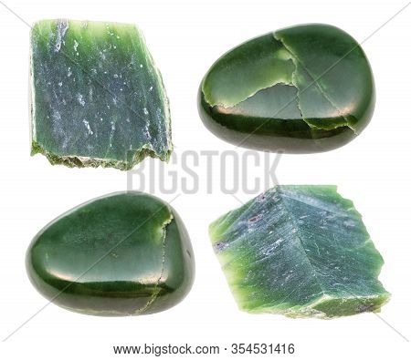 Set Of Nephrite Gemstones Isolated On White Background