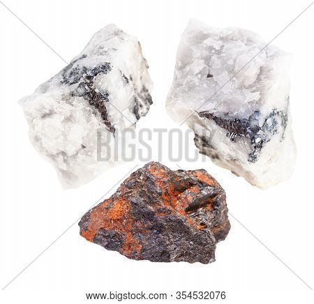 Set Of Wolframite ( Tngsten Ore) Rock Isolated On White Background