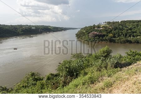 Triple Frontier, International Border Between Paraguay, Brazil And Argentina; Geographical Point Whe