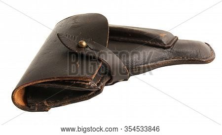 Brown Leather Old Pistol Holster With Rivet Isolated