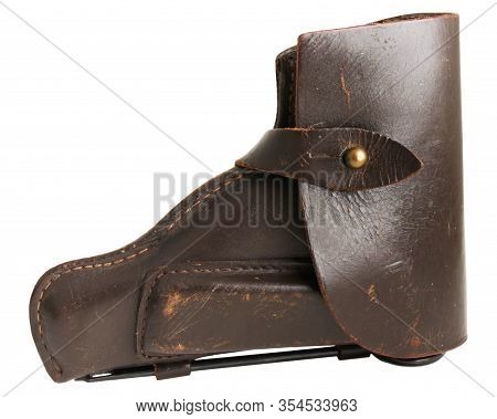 Brown Leather Old Pistol Holster With Rivet Isolated