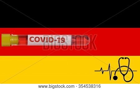 Germany Coronavirus Covid-19 World Outbreak Concept. Vacutainer Blood Tube With 2019-ncov Virus Posi