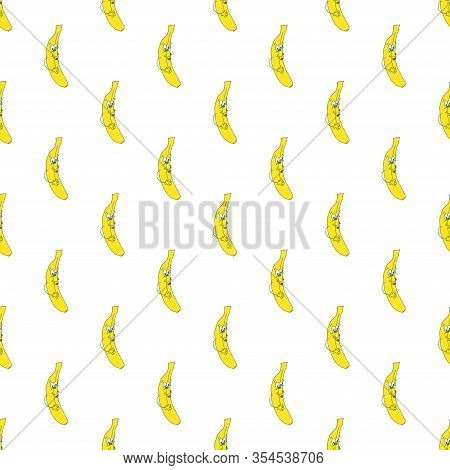 Yellow Banana In Beautiful Style. Funny Seamless Illustration. Abstract Colorful Pattern On White Ba