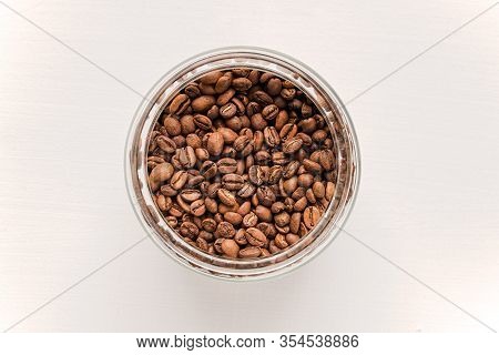 Fresh Coffee Beans From Ethiopia In A Glass Jar. Variety Of Ethiopia Yirgacheffe.