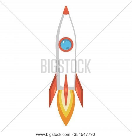 White Rocket Takes Off Upwards On A White Isolated Background. Icon. Vector