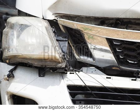 Broken In Front Of A Minibus. After The Crash.