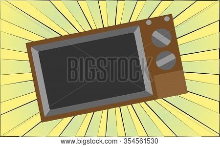 Retro Old Antique Tv From The 70s, 80s, 90s, 2000s Against A Background Of Abstract Yellow Rays. Vec