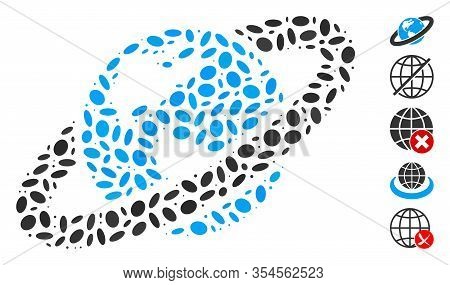 Dot Mosaic Based On Ringed Planet. Mosaic Vector Ringed Planet Is Designed With Scattered Elliptic D