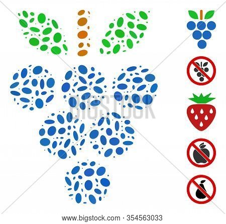 Dotted Mosaic Based On Grapes. Mosaic Vector Grapes Is Formed With Scattered Elliptic Items. Bonus I