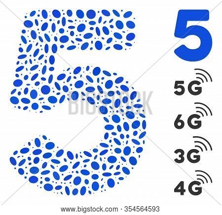 Dotted Mosaic Based On 5 Digit. Mosaic Vector 5 Digit Is Designed With Random Oval Spots. Bonus Icon