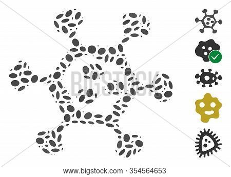Dot Mosaic Based On Microbe Cell. Mosaic Vector Microbe Cell Is Formed With Randomized Oval Dots. Bo