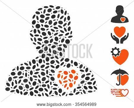 Dot Mosaic Based On Patient Heart. Mosaic Vector Patient Heart Is Created With Scattered Elliptic Sp