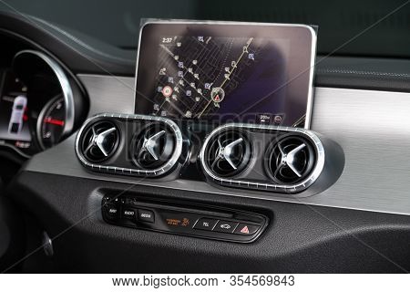 Novosibirsk, Russia - March 06, 2020:  Mercedes-benz X-class,  Close-up Of The Central Control Panel