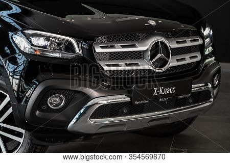 Novosibirsk, Russia - March 06, 2020:  Mercedes-benz X-class,  Close-up Of The Headlight, Bumper, Wh