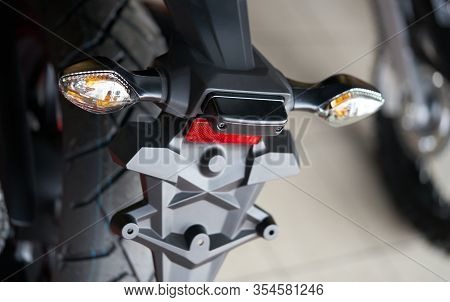 Close Up Of The Rear Of A Brand New Clasic Motorcycle, Soft Focus