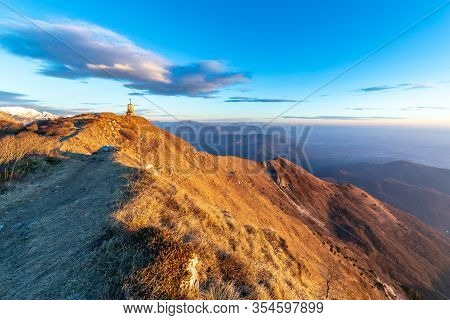Sunset At The Cuarnan Peak, Friuli-venezia Giulia Region, In A Freezing Winter Day