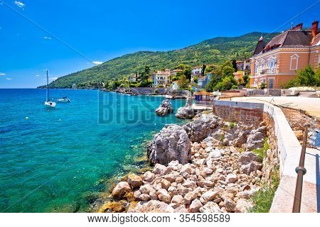 Town Of Lovran Coastline Villas And Turquoise Sea View, Kvarner Bay Of Croatia