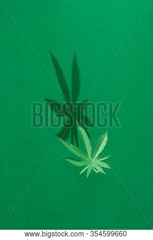 Cannabis Leaf Made Of Paper On Green Background