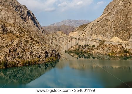 The Naryn River In The Tian Shan Mountains, Kyrgyzstan.