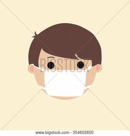 Cute Boy Emoticon Wearing Protection Mask Vector