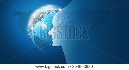 Machine Learning, Artificial Intelligence, Cloud Computing And Networks Design Concept With Earth Gl