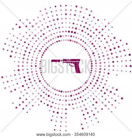 Purple Pistol Or Gun With Silencer Icon Isolated On White Background. Abstract Circle Random Dots. V